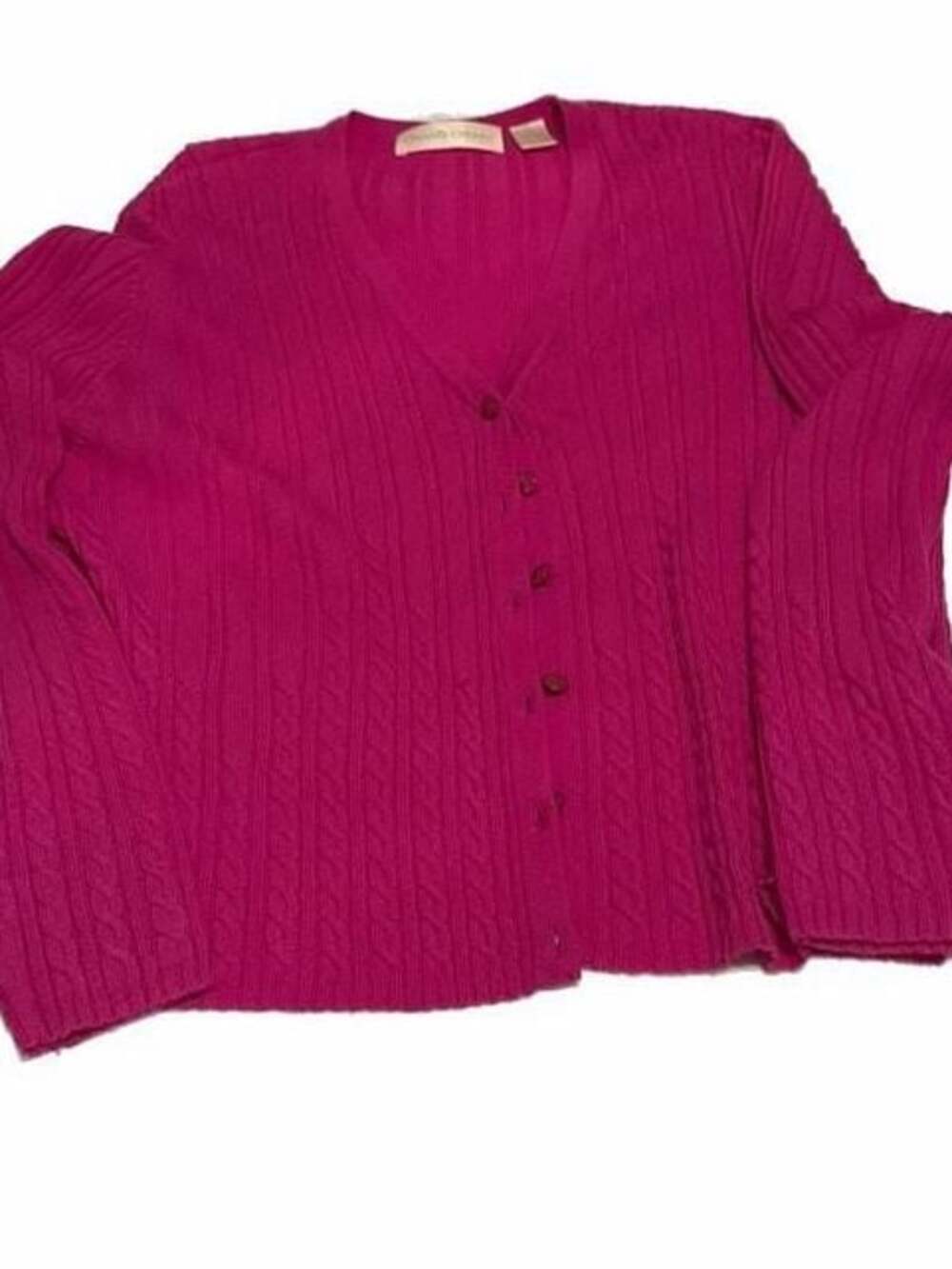 Dana Buchman Fuchsia Pink Cable Knit V-Neck Button-Up Cardigan